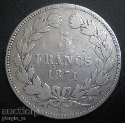 Franța - 5 franci - 1871K M / stele - RARE