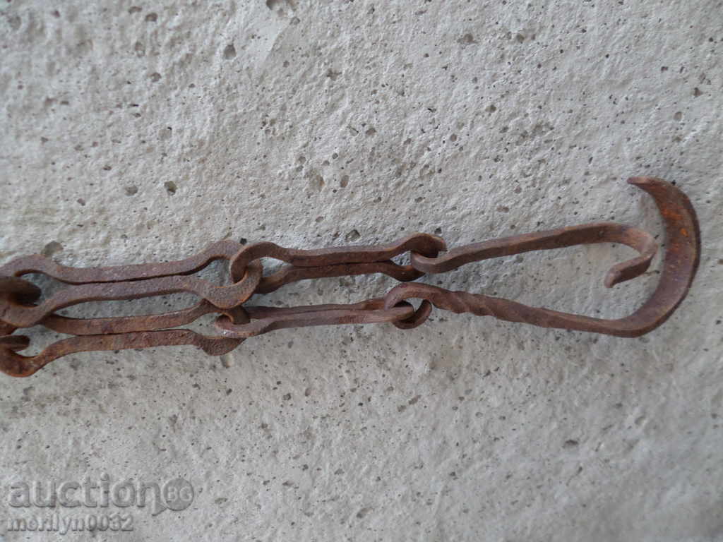 Old forged chain with hook, hearth for hearth - 5