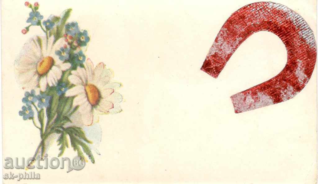 Greeting postcard - mini, bouquet and horseshoe