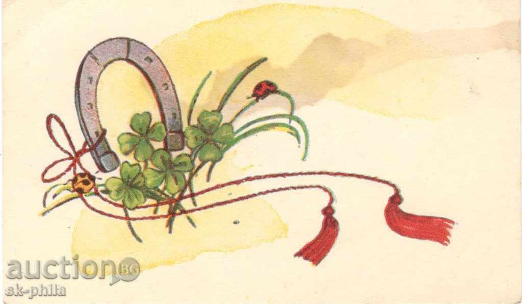 Greeting postcard - mini, clover and horseshoe