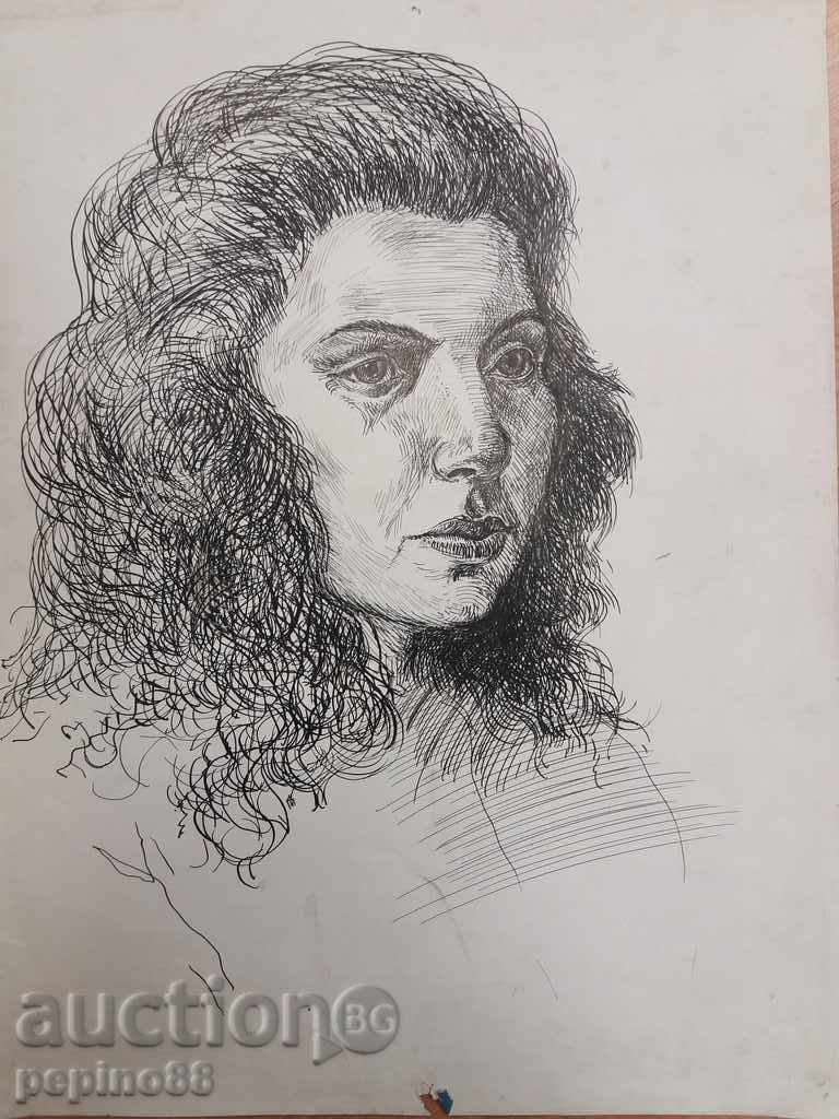 Old drawing of a woman portrait