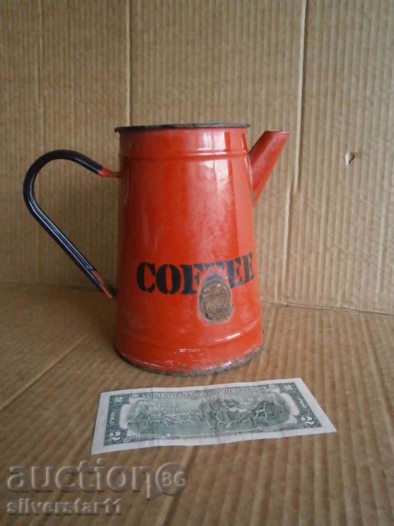 Delivery of antique enamel coffee pot 1930s vintage retro Delivery of antique enamel coffee pot 1930s vintage retro