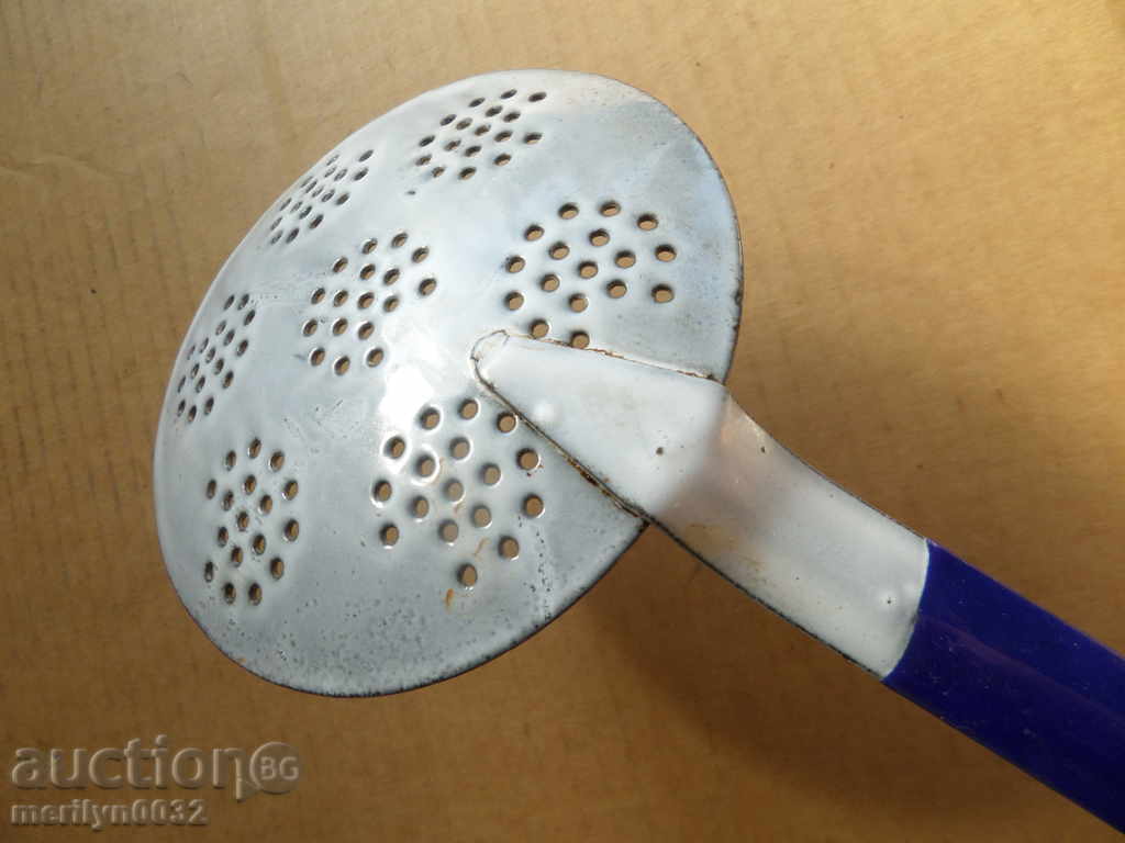 Old grateful spoon with enamel, lamb early wound, Bulgaria - 6