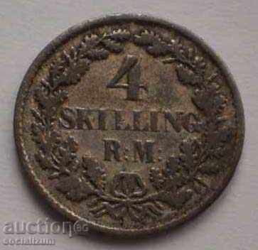 Sweden Silver 4 Skiling R: M: 1854 Rare Coin