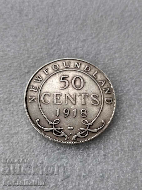 Newfoundland 50 Cent 1918 Fairly Rare Coin