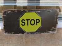 Metal plate indicative Stop Stop Stop Caution yellow