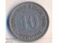 Germania 10 pfennig 1903g, rară
