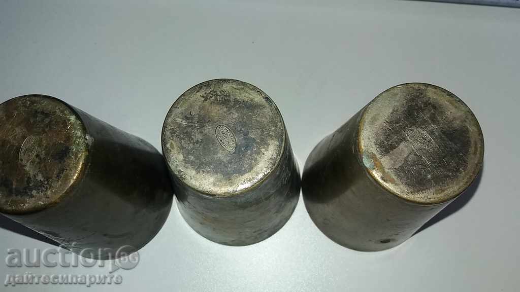 Auction 3 pcs of old metal cups marked Auction 3 pcs of old metal cups marked