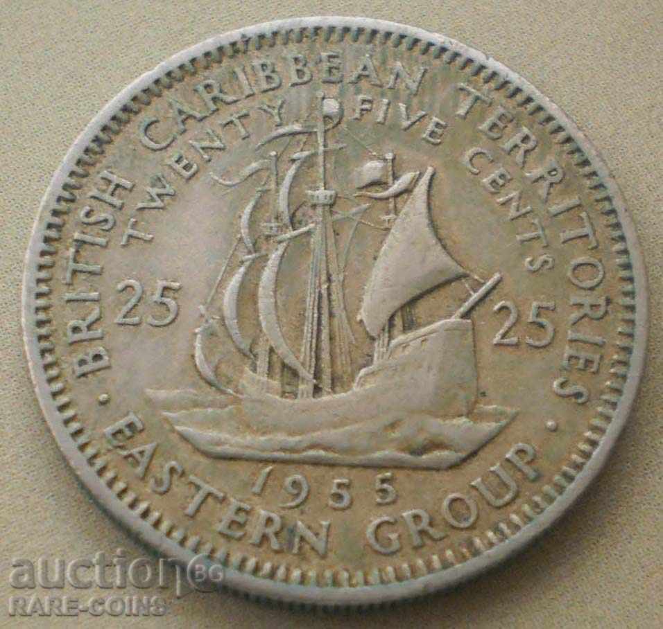 Βρετανοί Καραϊβικής 25 Cent 1955 με τιμή € 2.05 | 4.01 BGN