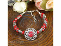 Tibetan silver bracelet with red turquoise beads