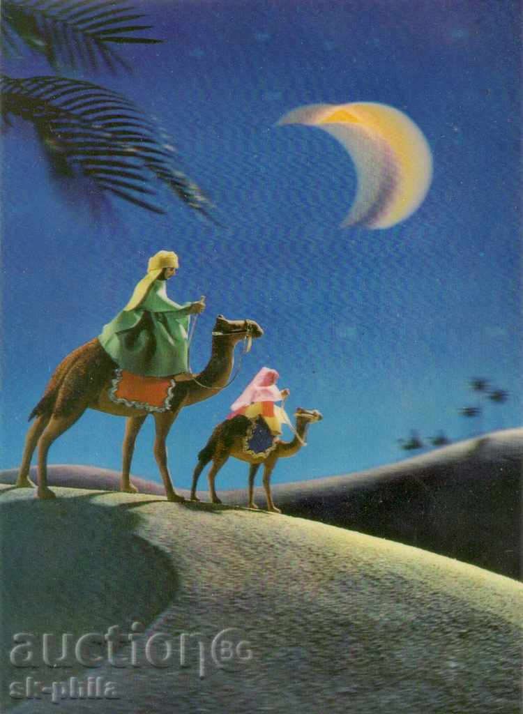 Пощенска картичка - Стерео - Арабски ездачи на Луна