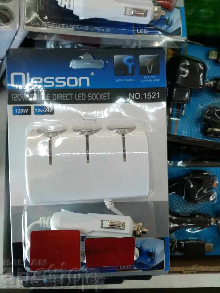 Auction  Powerful120W cigarette lighter 3-1 + 2 USB OLESSON