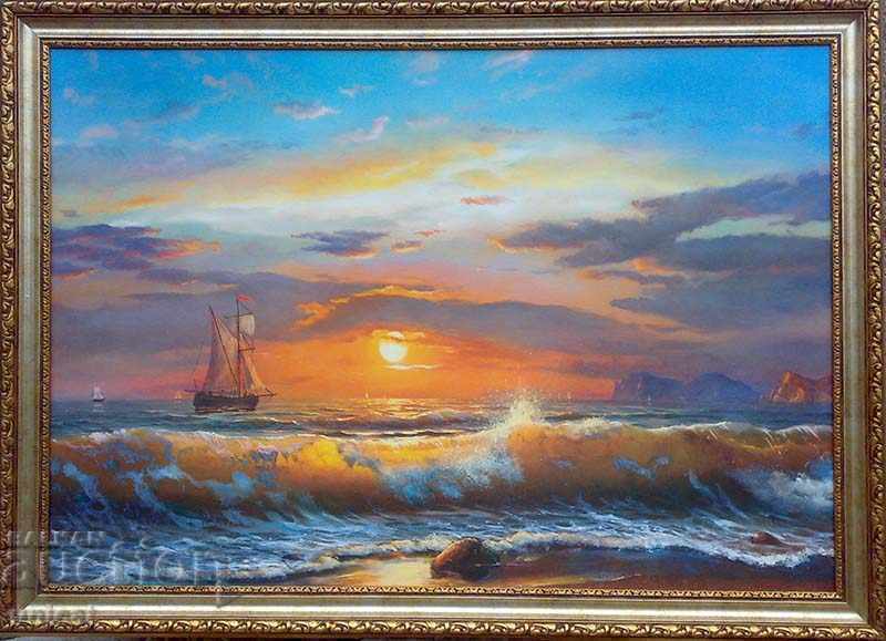 Seascape with sailing ship, picture Seascape with sailing ship, picture