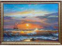 Морски пейзаж с ветроходен кораб, картина