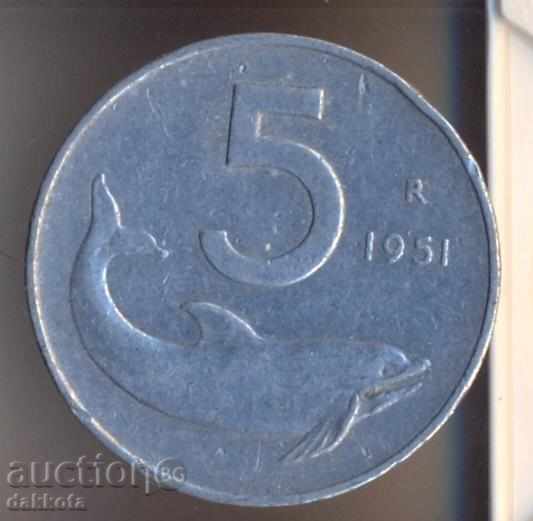 Италия 5 лири 1951 година