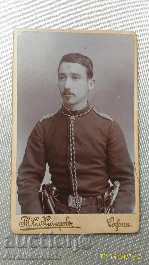 Vechi de fotografie carton Thomas Hitrov uniformă rară