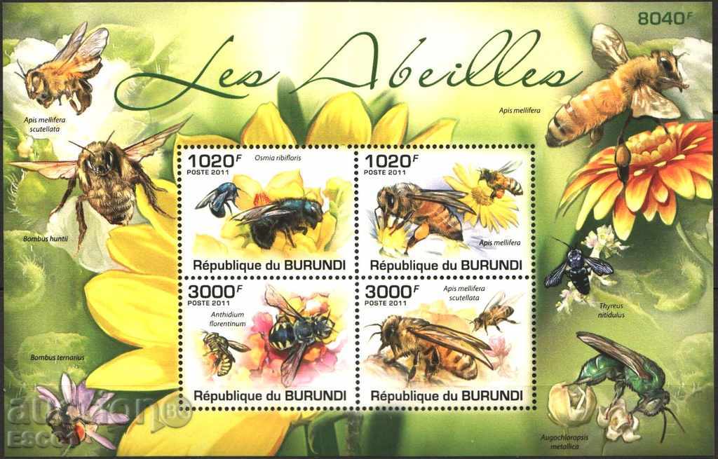 Чисти марки в малък лист Пчели  2011 от Бурунди