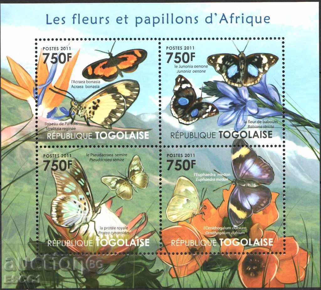 Чисти марки малък лист Фауна Насекоми Пеперуди 2011 от Того