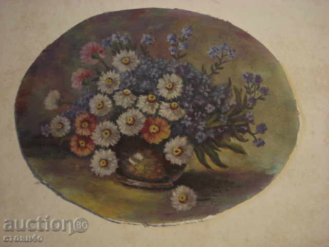 Πολύ παλιά έργα ζωγραφικής «Λουλούδια» καρέ OIL χαρτόνι Gibbs