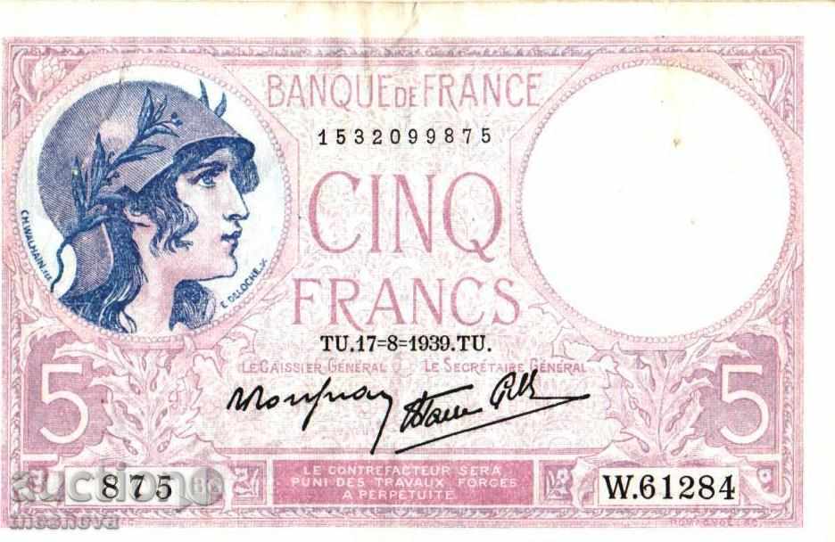 Banknote 5 francs 1939