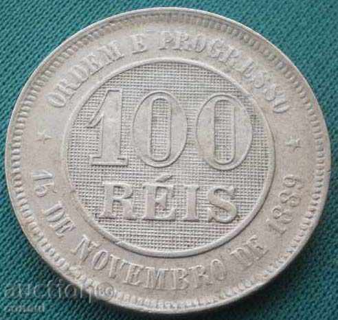 Бразилия 100 Рей 1895 Доста Рядка Монета
