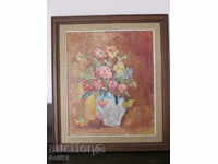 Old painting oil, canvas, signed, 60х70см, Vase, flowers