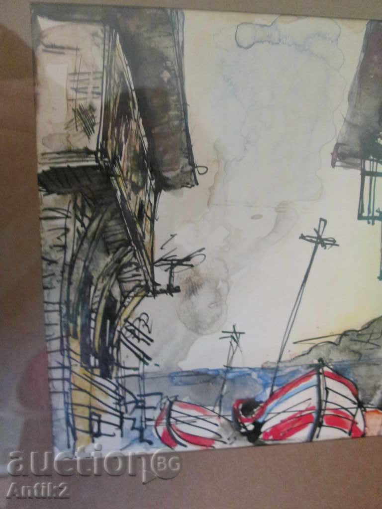 Auction Old painting - watercolor, tuh-Sozopol, N. Spasov 24x33cm Auction Old painting - watercolor, tuh-Sozopol, N. Spasov 24x33cm