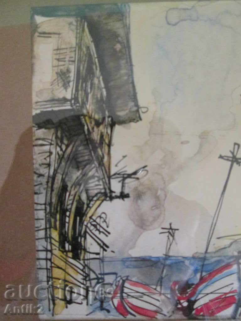 Old painting - watercolor, tuh-Sozopol, N. Spasov 24x33cm - 7 Old painting - watercolor, tuh-Sozopol, N. Spasov 24x33cm - 7