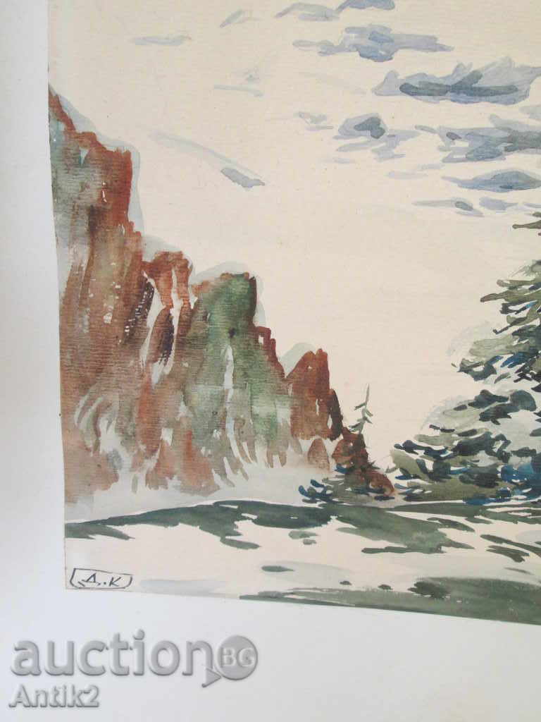 Auction  1920s watercolor Dimitar Kamburov, signed, Pirin, 34x49cm.