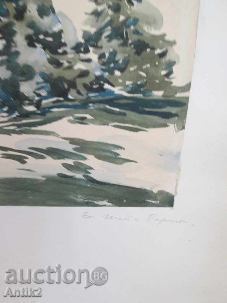 Delivery of 1920s watercolor Dimitar Kamburov, signed, Pirin, 34x49cm.