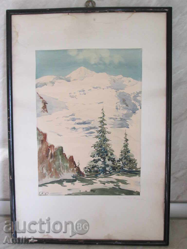 1920s watercolor Dimitar Kamburov, signed, Pirin, 34x49cm.