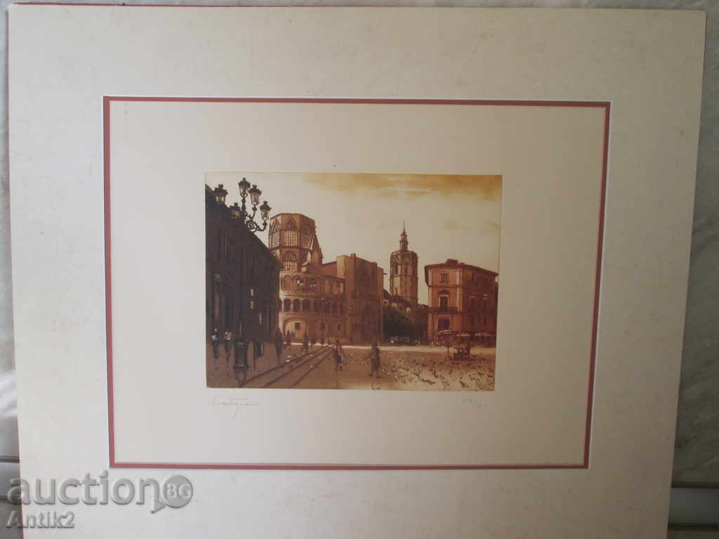 Old picture - etching, intaglio, lithography, signed