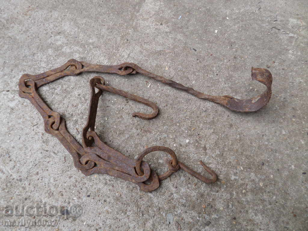 Old forged chain with hook, hearth for hearth chain hook with price € 22.50 | 44.01 BGN Old forged chain with hook, hearth for hearth chain hook with price € 22.50 | 44.01 BGN