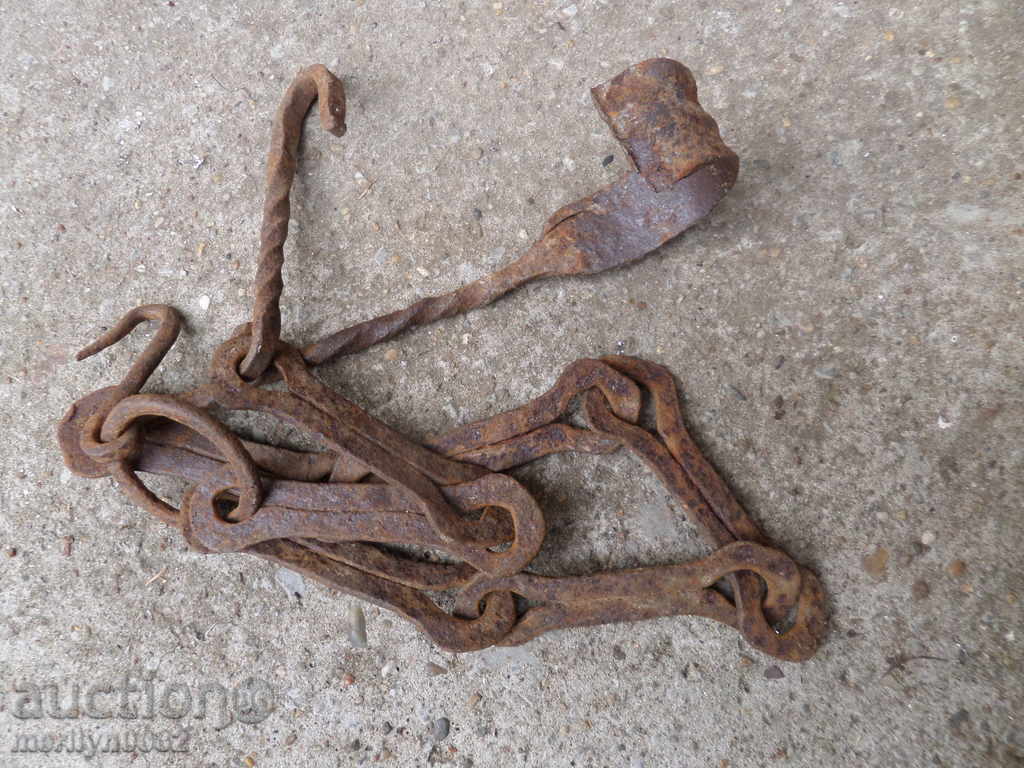 Old forged chain with hook, hearth for hearth chain hook - 5 Old forged chain with hook, hearth for hearth chain hook - 5