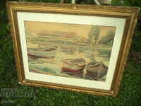 АНГЕЛ АТАНАСОВ ( 1921 - 2014 )  ПЕЙЗАЖ С ЛОДКИ