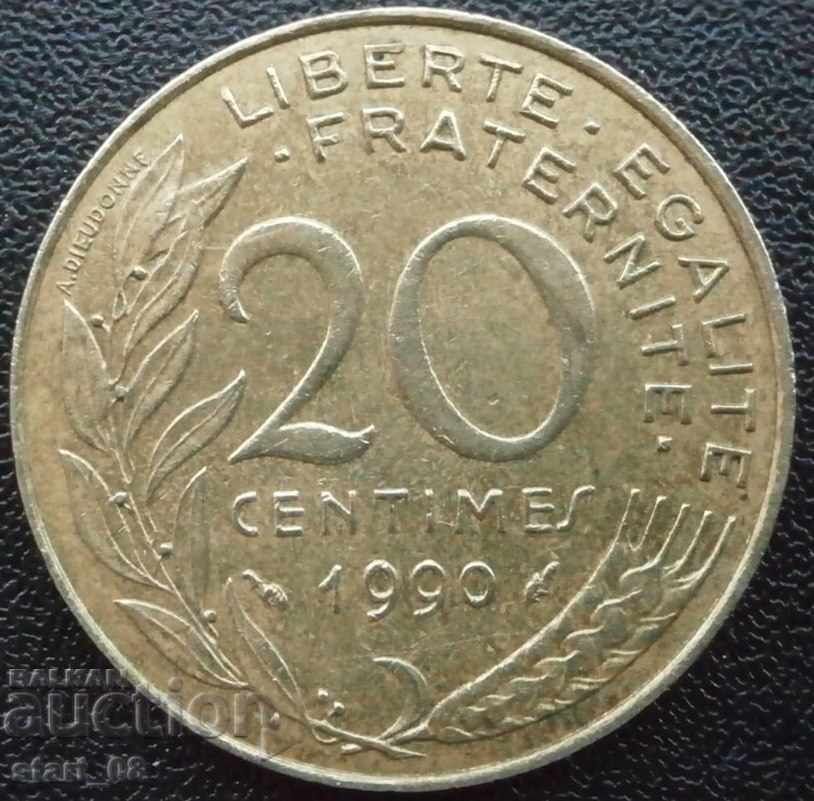 Franța - 20 centime - 1990