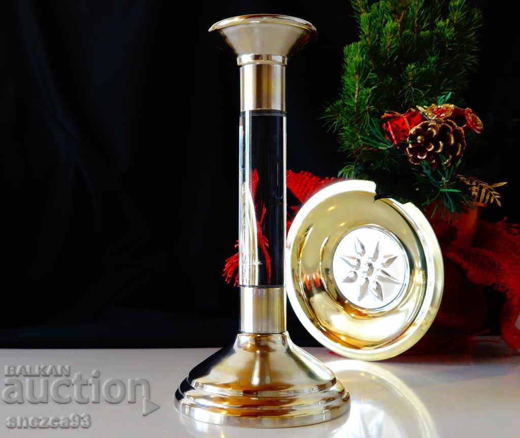 Silver-plated bronze candlestick with crystal 20 cm with price 15.00 BGN | € 7.67 Silver-plated bronze candlestick with crystal 20 cm with price 15.00 BGN | € 7.67