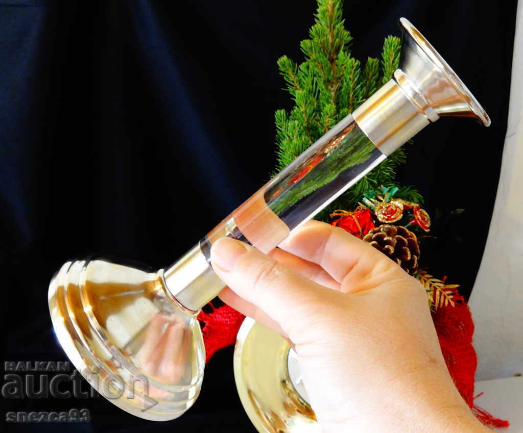 Auction Silver-plated bronze candlestick with crystal 20 cm Auction Silver-plated bronze candlestick with crystal 20 cm