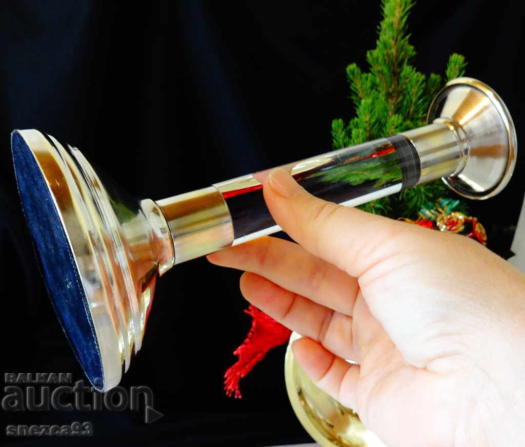 Silver-plated bronze candlestick with crystal 20 cm - 5 Silver-plated bronze candlestick with crystal 20 cm - 5