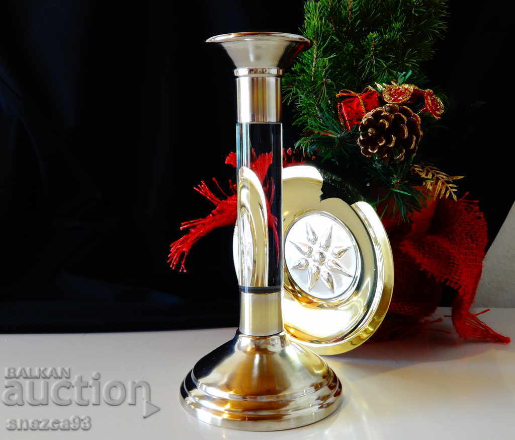 Silver-plated bronze candlestick with crystal 20 cm - 6 Silver-plated bronze candlestick with crystal 20 cm - 6