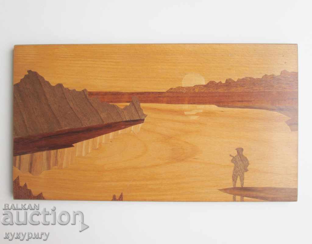 Картина приложна живопис дърво интарзия "Ловец" пейзаж СССР