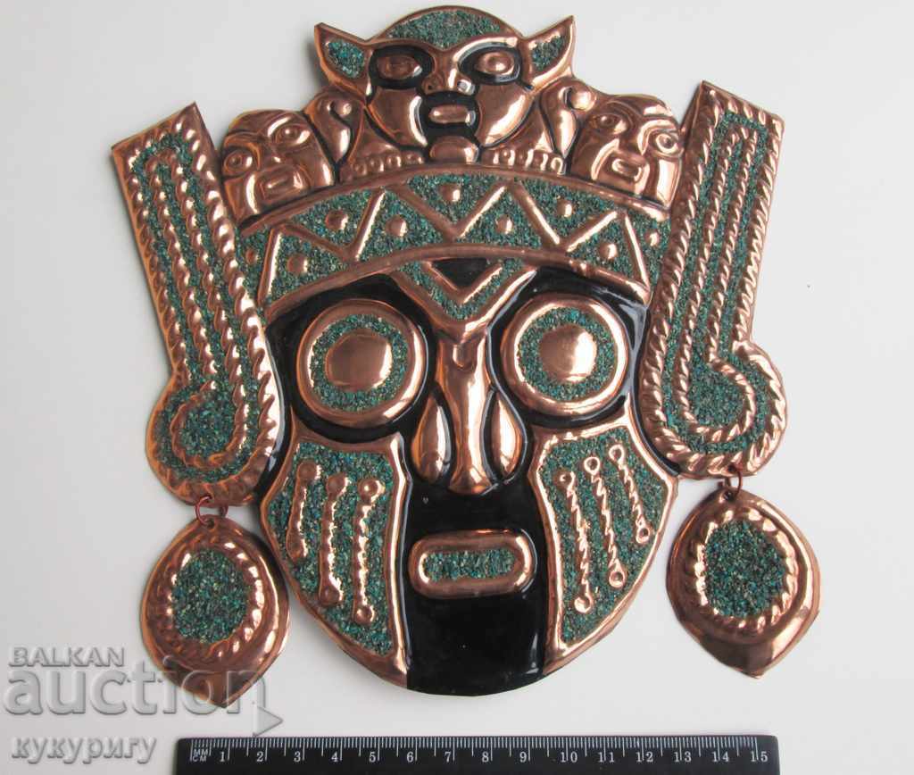 Copper mask decorated with minerals Turquoise decoration decoration - 5