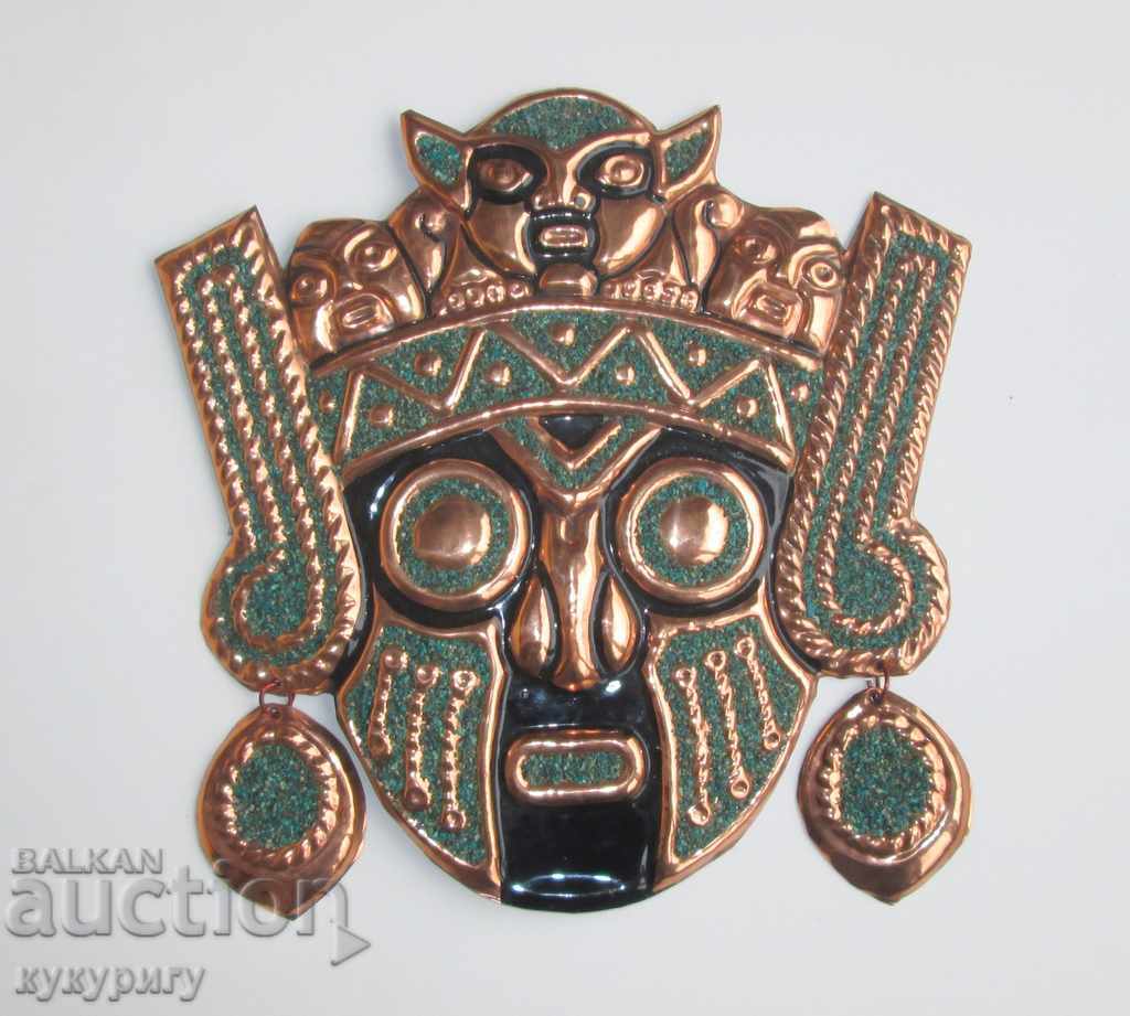 Медна маска декорирана с минерали Тюркоаз декорация украса