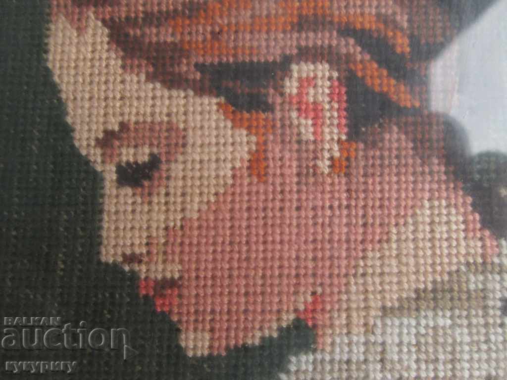 Auction Hand sewn rectangular tapestry "Girl with book" Auction Hand sewn rectangular tapestry "Girl with book"