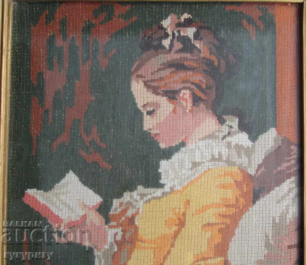 Delivery of Hand sewn rectangular tapestry "Girl with book" Delivery of Hand sewn rectangular tapestry "Girl with book"