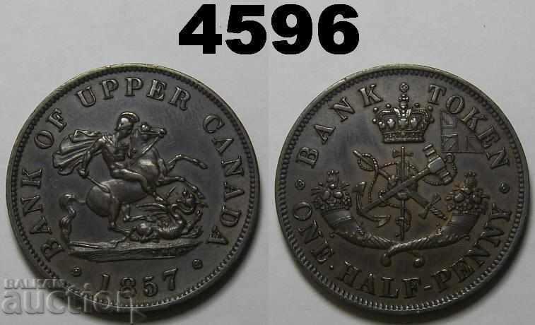 Upper Canada Halfpenny 1857 XF + / AU Canada moneda