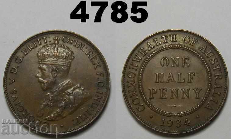 Australia jumătate penny 1934 AUNC moneda excelent