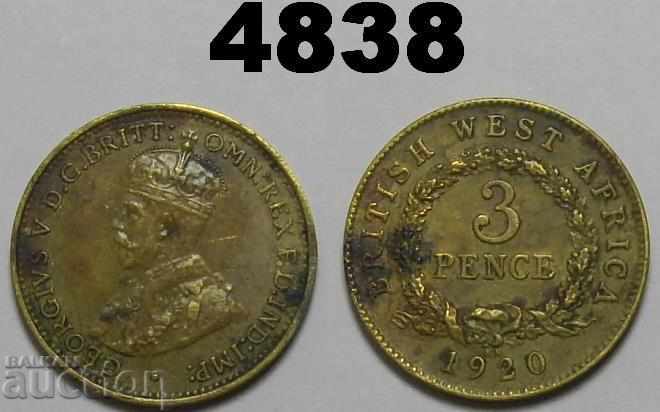 British West Africa 3 pence 1920 KN XF