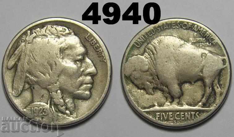 САЩ 5 цента 1923 S рядка монета