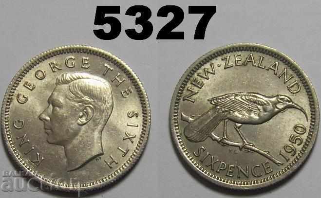 New Zealand 6 pence 1950 AUNC rare coin